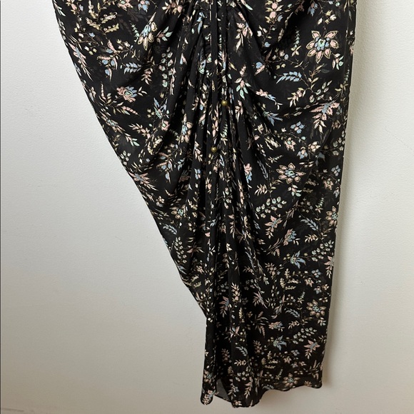 Veronica Beard Merrill Drawstring Midi Dress Black Floral Size 6 Ruched Silk - Picture 10 of 16